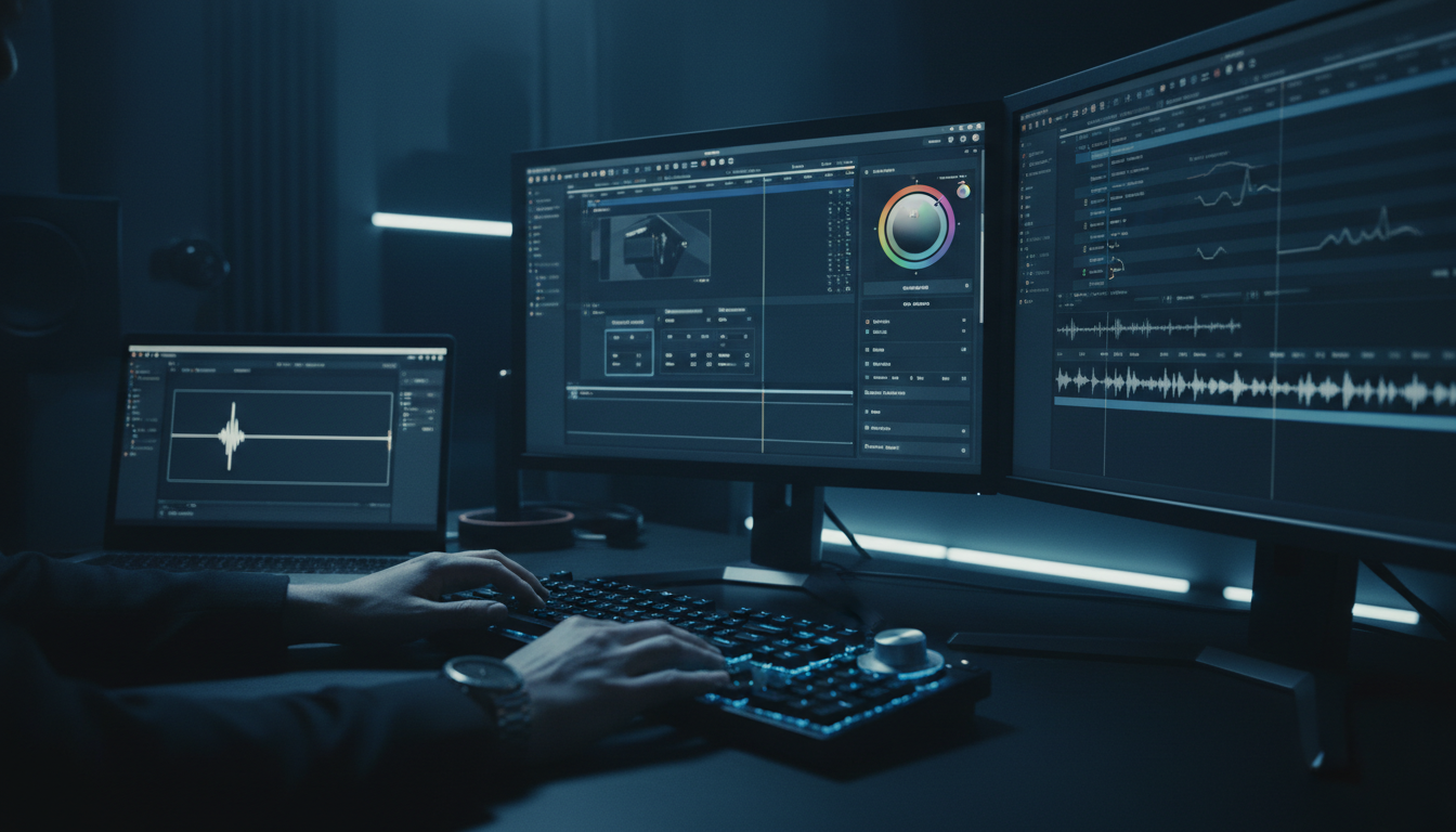 Descript cloud editor comparison with professional Adobe Premiere Pro workspace