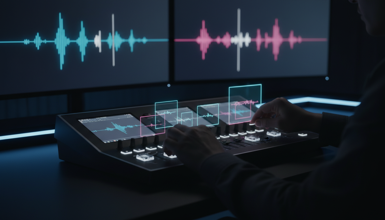 Timeline waveform diagram illustrating animated captions leading audio track timing in Premiere Pro