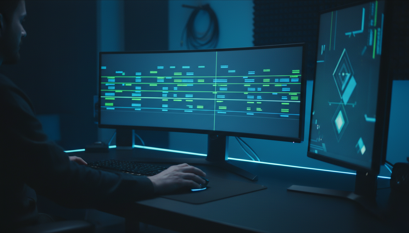 Timeline clips color-coded by speaker illustrating how to color-code speakers in two-person podcast