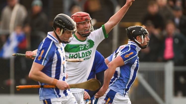 Adrian celebrates after scoring a goal for Ballyhale Shamrocks at Netwatch Cullen Park.