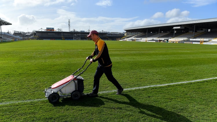 Groundsman, John Coogan, pictured lining the Nowlan Park pitch.