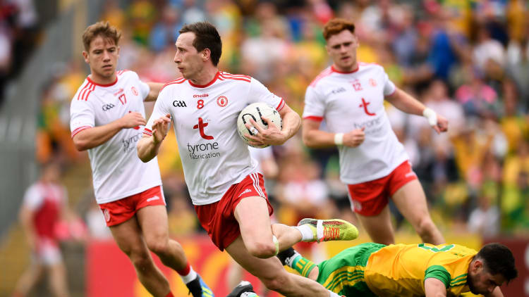 Colm Cavanagh in action for Tyrone against Donegal in their Phase 3 All-Ireland SFC Quarter-Final clash at Ballybofey.