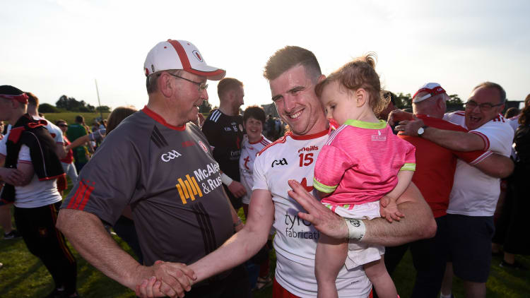 Connor McAliskey of Tyrone and his 11-month-old niece Grace pictured after the All-Ireland SFC Qualifier Round 1 victory over Meath.