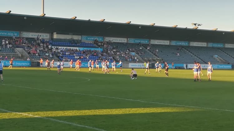 The Wicklow footballers celebrate after victory over Dublin in this evening's Electric Ireland Leinster Minor Football Championship match at Parnell Park.