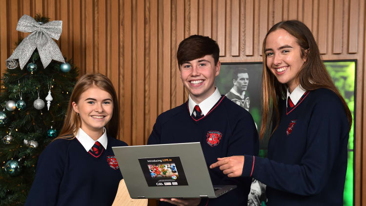 The GAA launched the innovative online GAA learning portal LCPE.ie, which supports the introduction of Physical Education at Higher and Ordinary Level in the Leaving Certificate Examination. Pictured are students from Ratoath College, Co. Meath - Orla Hayes, Brian Moore, and Karen Hayes.