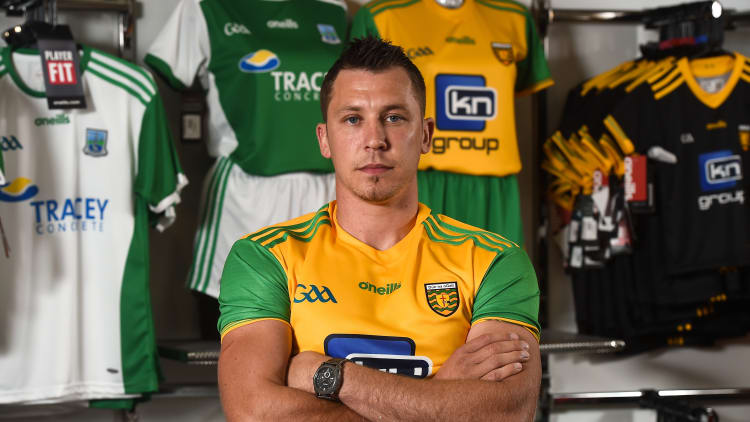 Paul Brennan pictured at the Ulster SFC Final press conference at the O'Neill's Sports Store in Strabane.