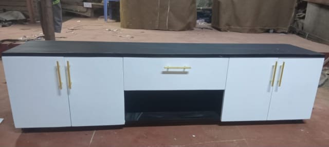 Black & White Two-zone TV Stand with Gold Handles