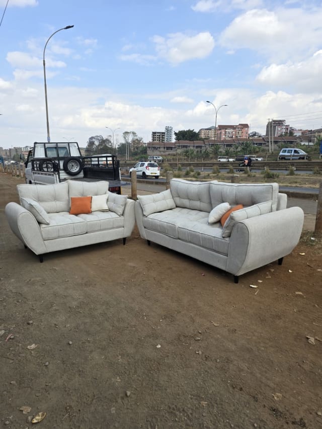 Pearl Grey Tufted Sofa Set (3+2 Seater)