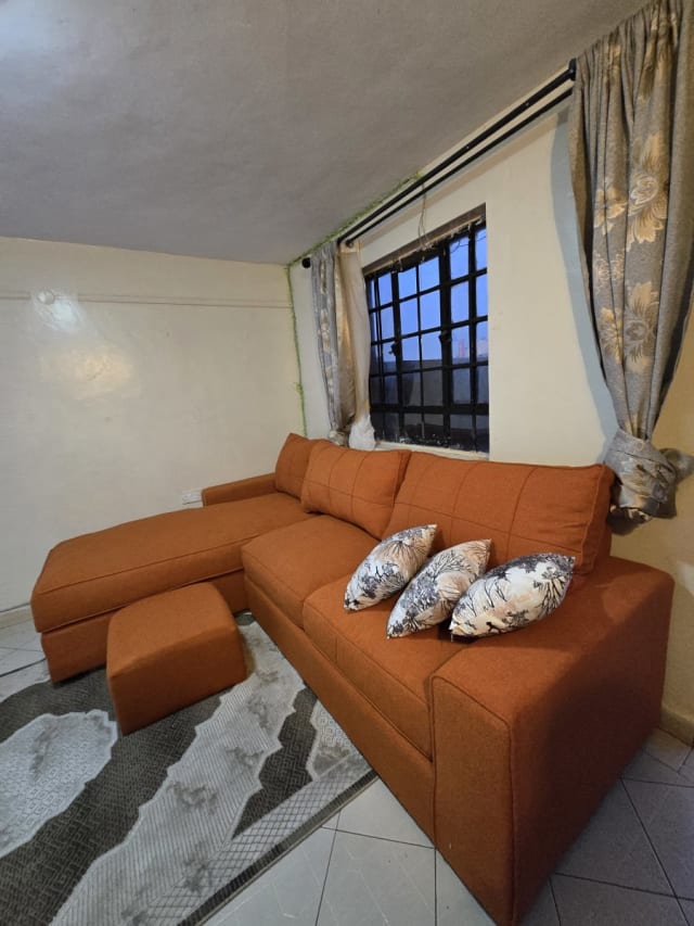 L-Shaped Chaise Sofa with Ottoman – Burnt Orange