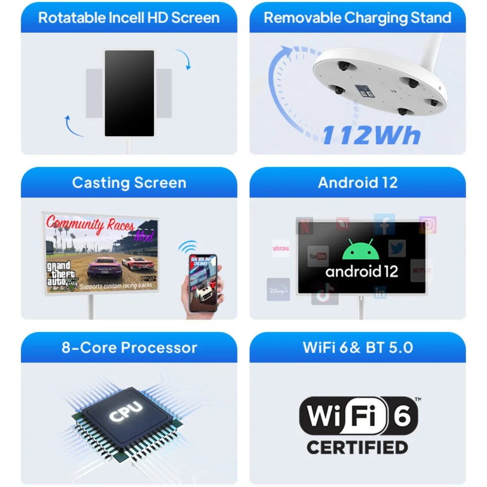TV Portatile Touch Screen Da 32 Pollici, Monitor Ruotabile 1080p 6+128G - Immagine 3
