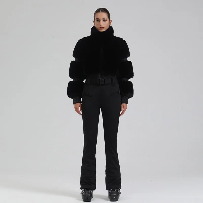 Completo da Sci Donna – Giacca in pelliccia sintetica + pantaloni tecnici impermeabili e antivento - Immagine 2