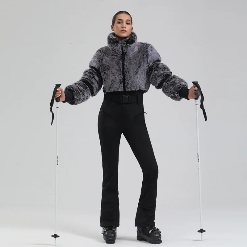 Completo da Sci Donna – Giacca in pelliccia sintetica + pantaloni tecnici impermeabili e antivento - Immagine 3