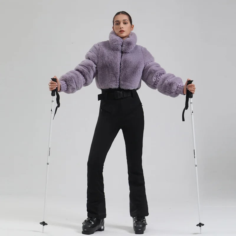 Completo da Sci Donna – Giacca in pelliccia sintetica + pantaloni tecnici impermeabili e antivento - Immagine 4