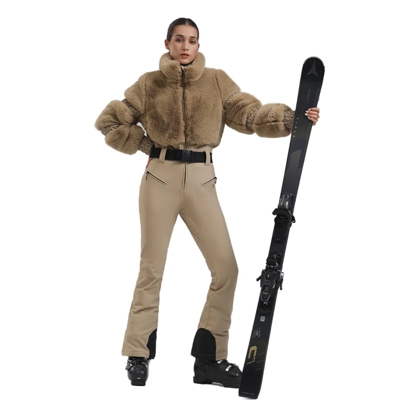 Completo da Sci Donna – Giacca in pelliccia sintetica + pantaloni tecnici impermeabili e antivento
