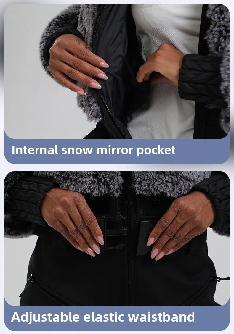 Completo da Sci Donna – Giacca in pelliccia sintetica + pantaloni tecnici impermeabili e antivento - Immagine 9