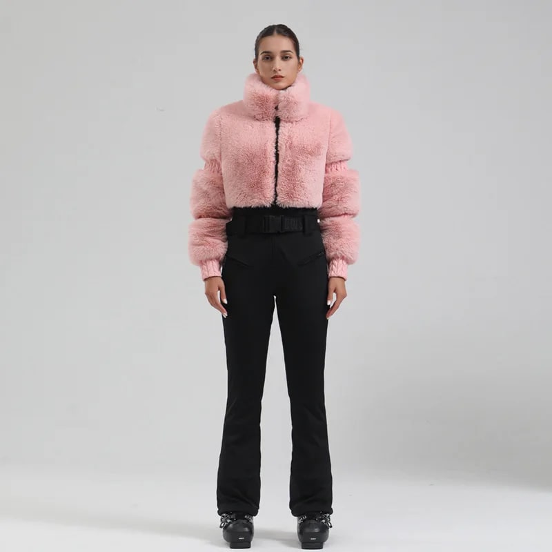 Completo da Sci Donna – Giacca in pelliccia sintetica + pantaloni tecnici impermeabili e antivento - Immagine 11