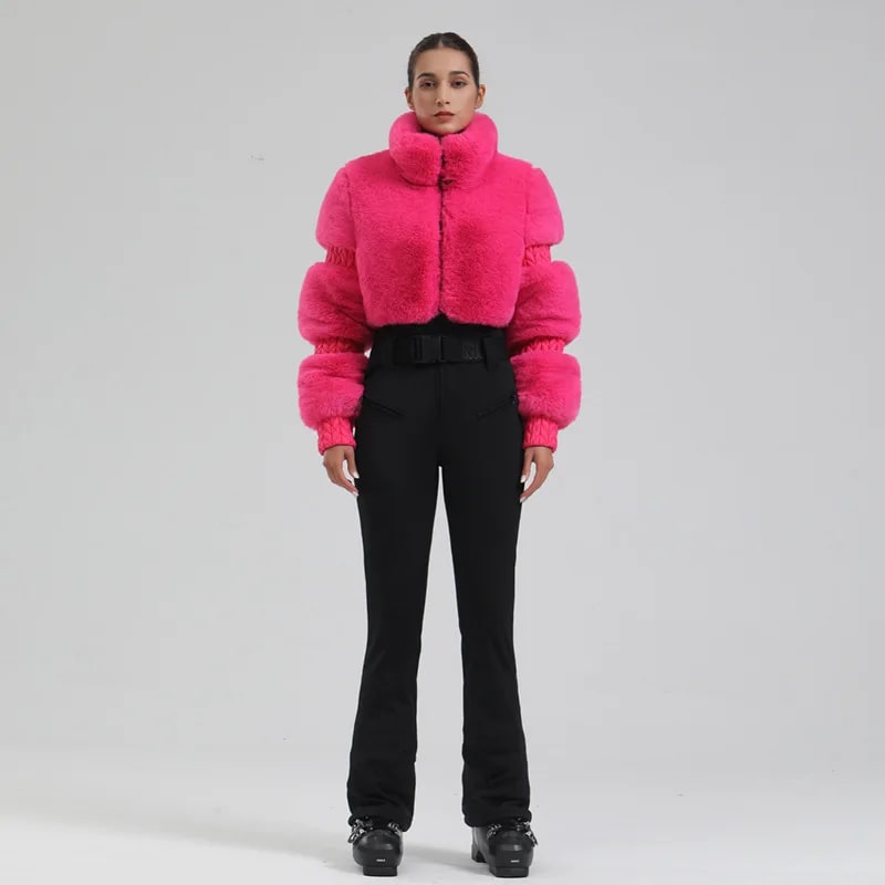 Completo da Sci Donna – Giacca in pelliccia sintetica + pantaloni tecnici impermeabili e antivento - Immagine 12