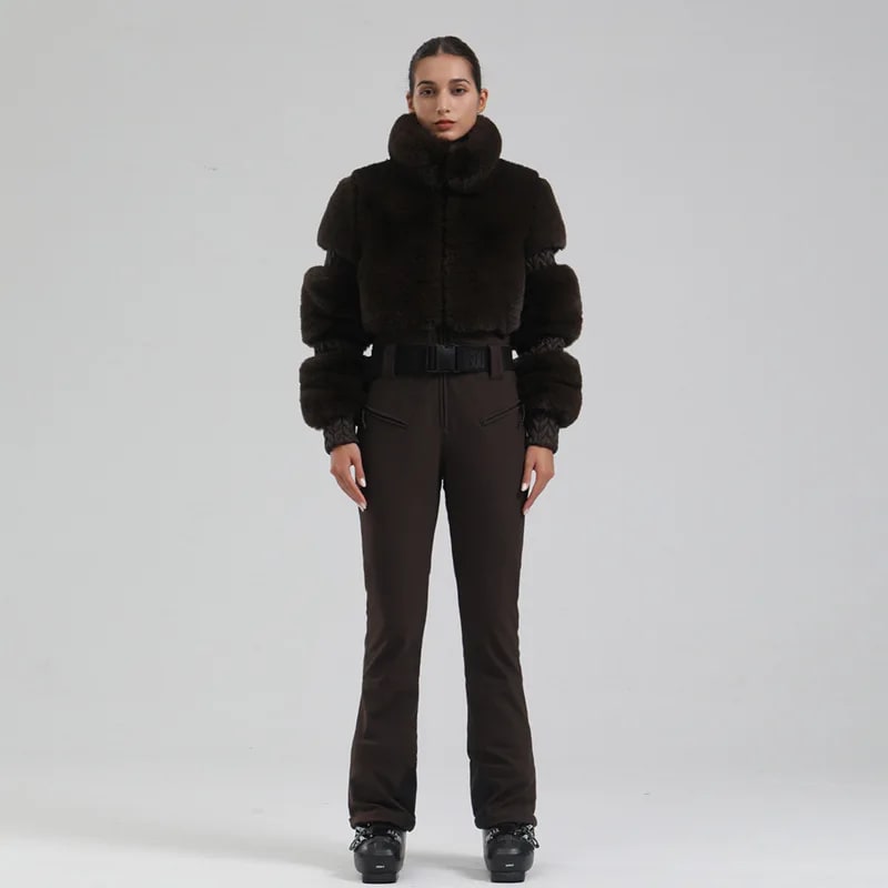 Completo da Sci Donna – Giacca in pelliccia sintetica + pantaloni tecnici impermeabili e antivento - Immagine 15