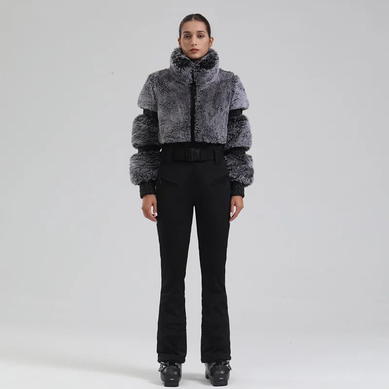 Completo da Sci Donna – Giacca in pelliccia sintetica + pantaloni tecnici impermeabili e antivento - Immagine 16