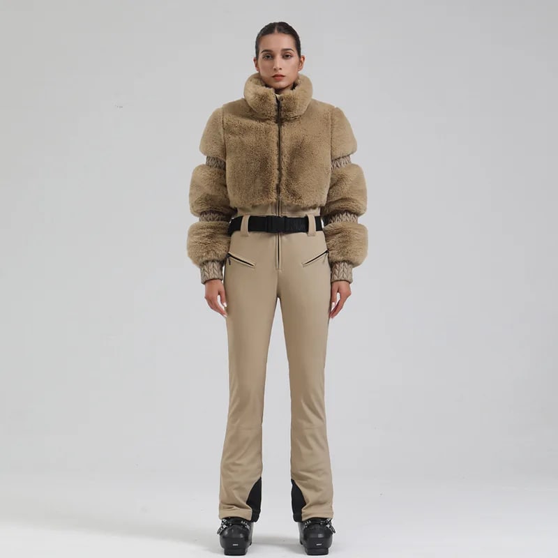 Completo da Sci Donna – Giacca in pelliccia sintetica + pantaloni tecnici impermeabili e antivento - Immagine 17