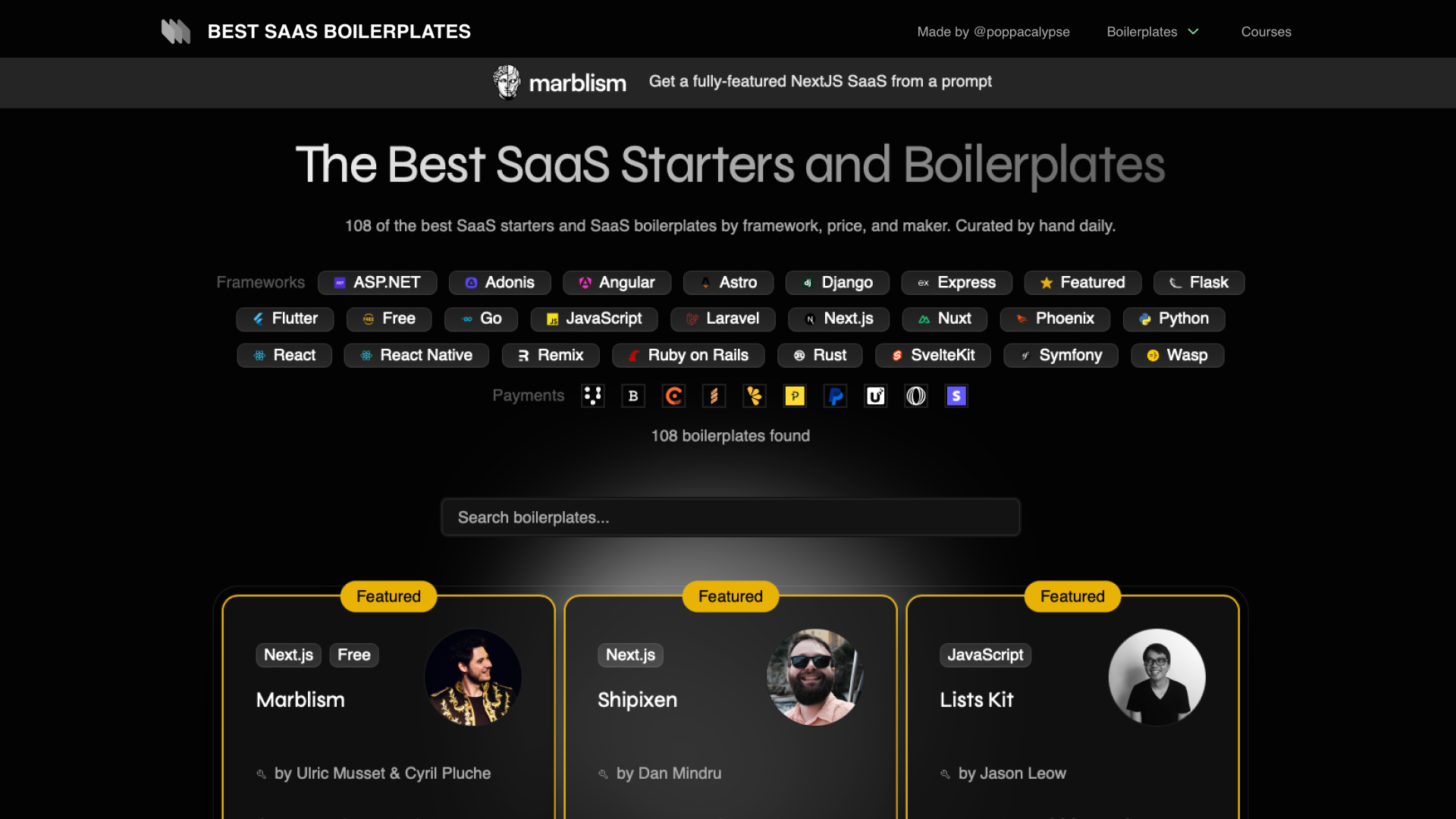 Best SaaS Boilerplates screenshot