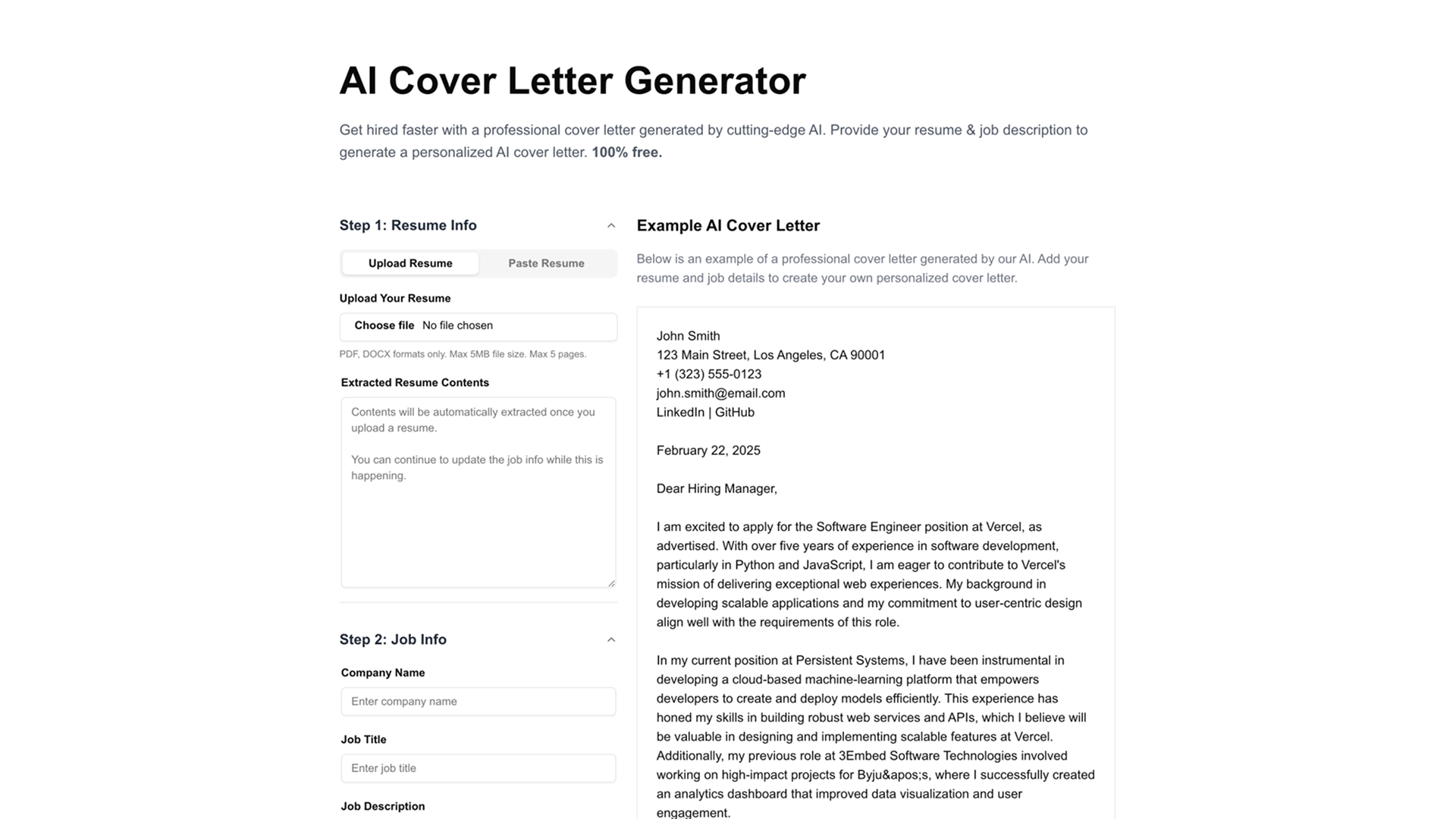 AI Cover Letter Generator screenshot