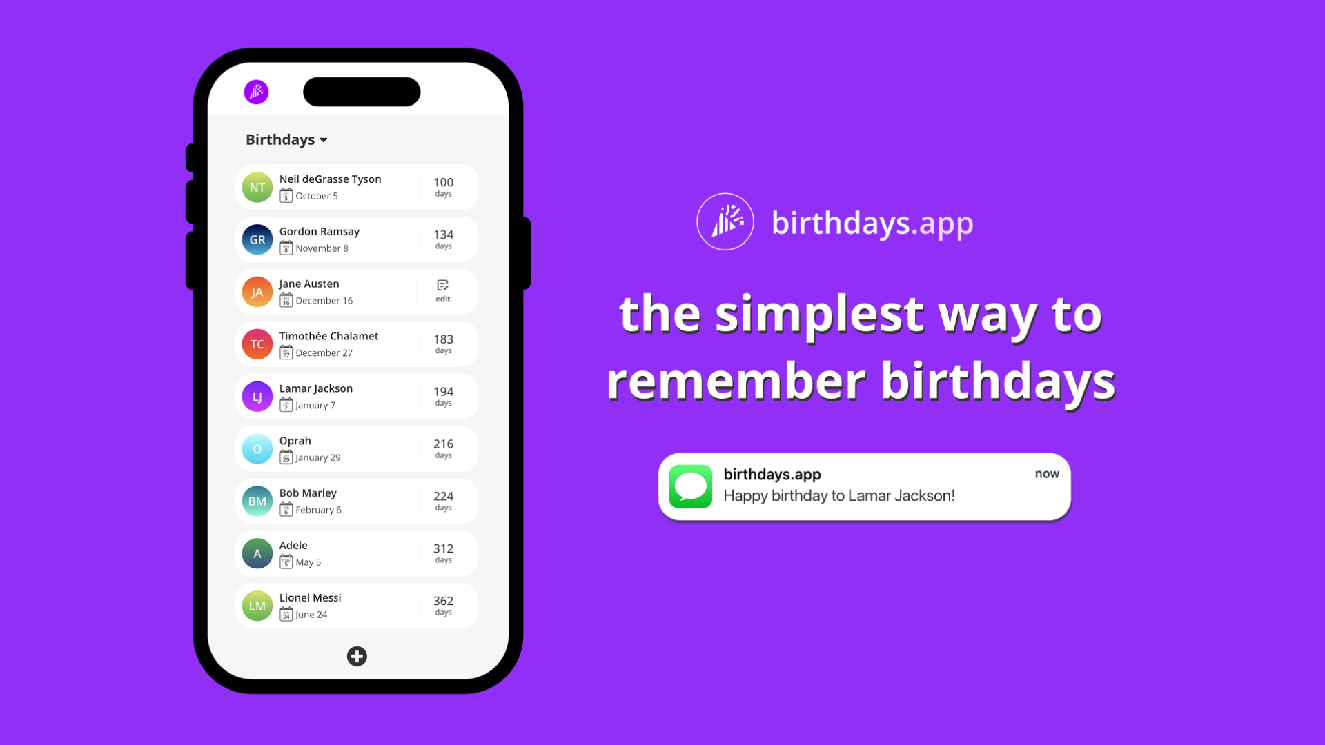 birthdays.app screenshot