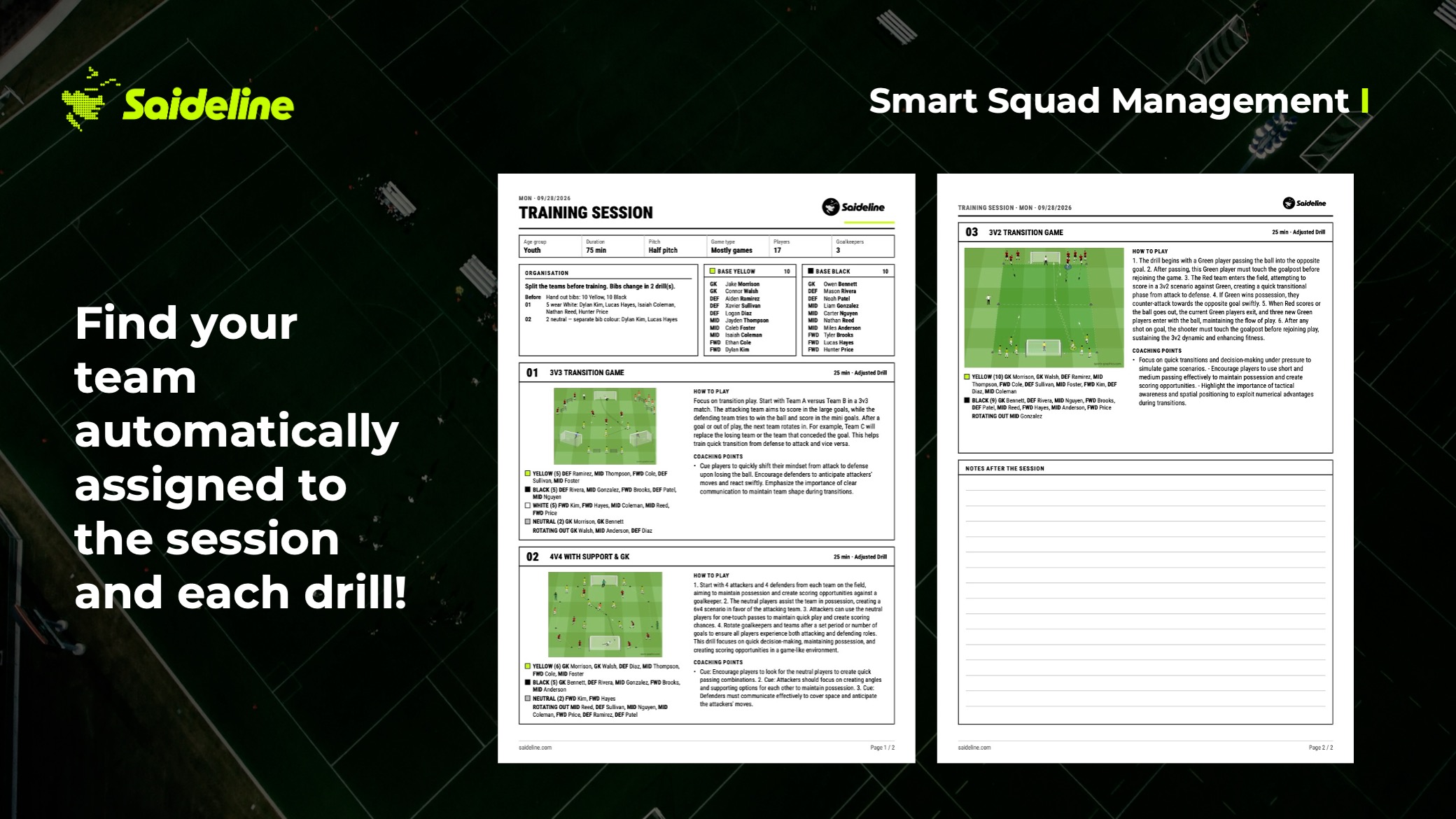 Saideline session showing players assigned to each game form with teams organized inside