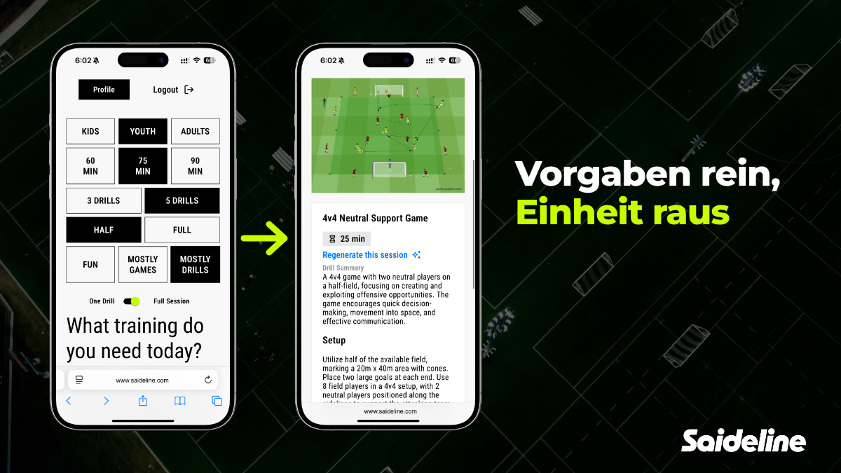 Saideline erstellt eine Trainingseinheit nach Altersklasse und Schwerpunkt