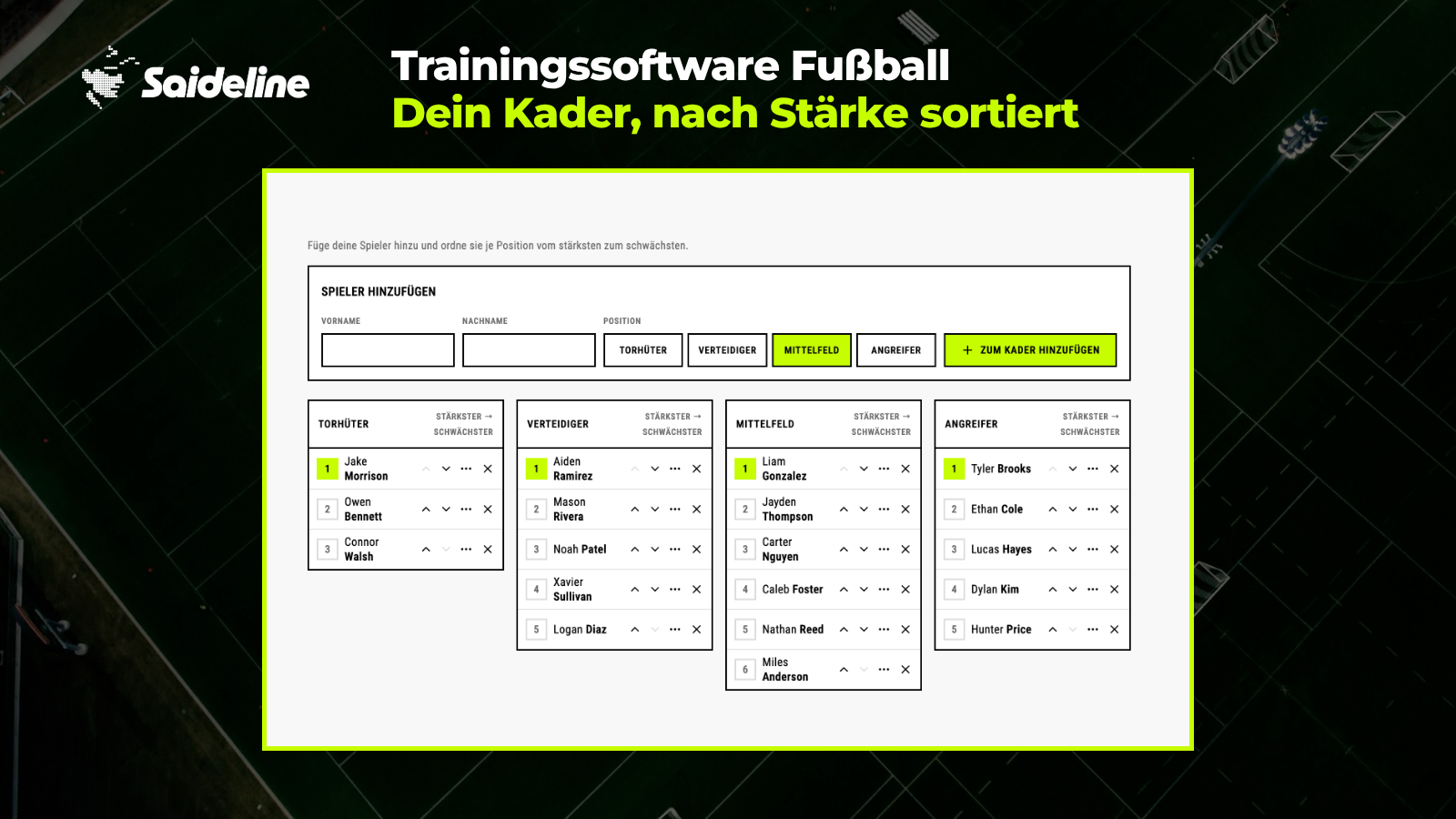 Trainingssoftware Fußball: Saideline baut deine Teams für dich