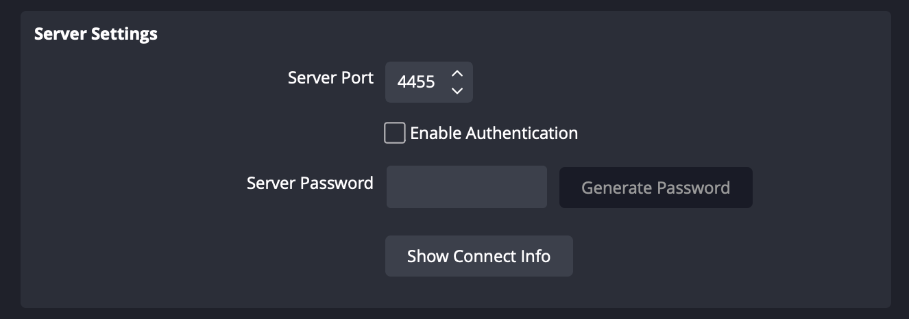 Server Settings WebSocket Server Settings