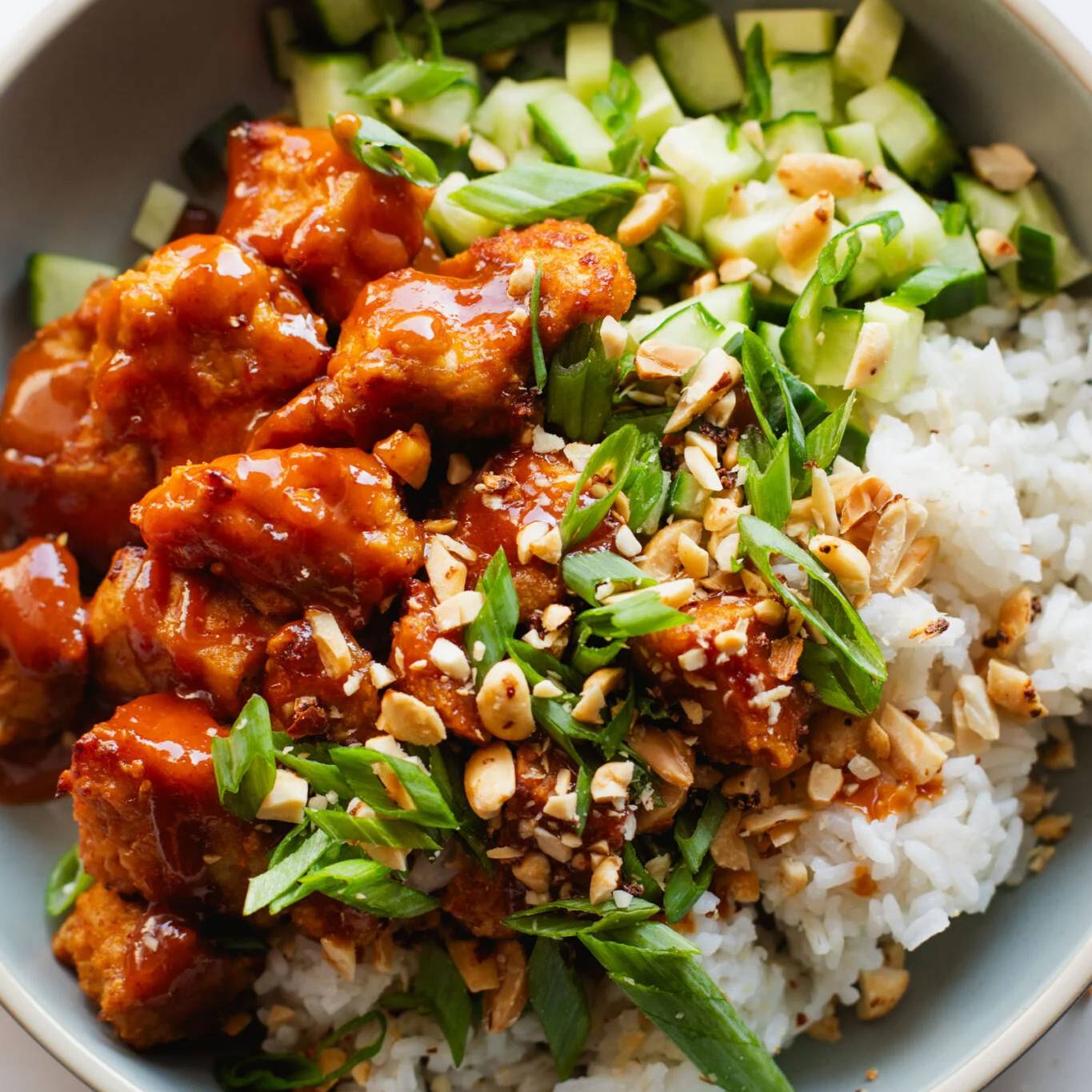 Sticky Gochujang Tofu with Peanuts and Herbs