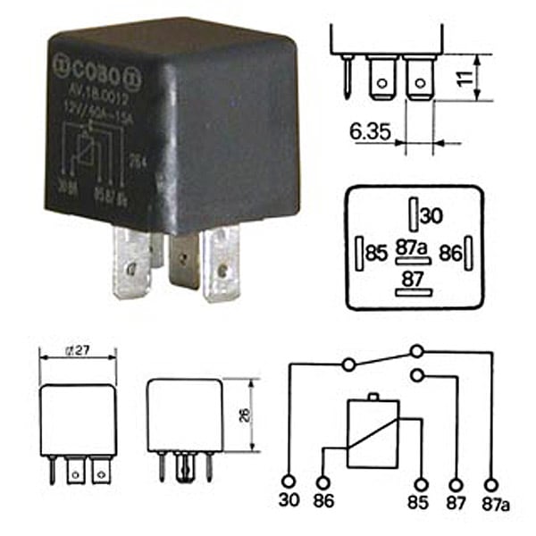 Relais 5 bornes 12V 30A Resistance fixation