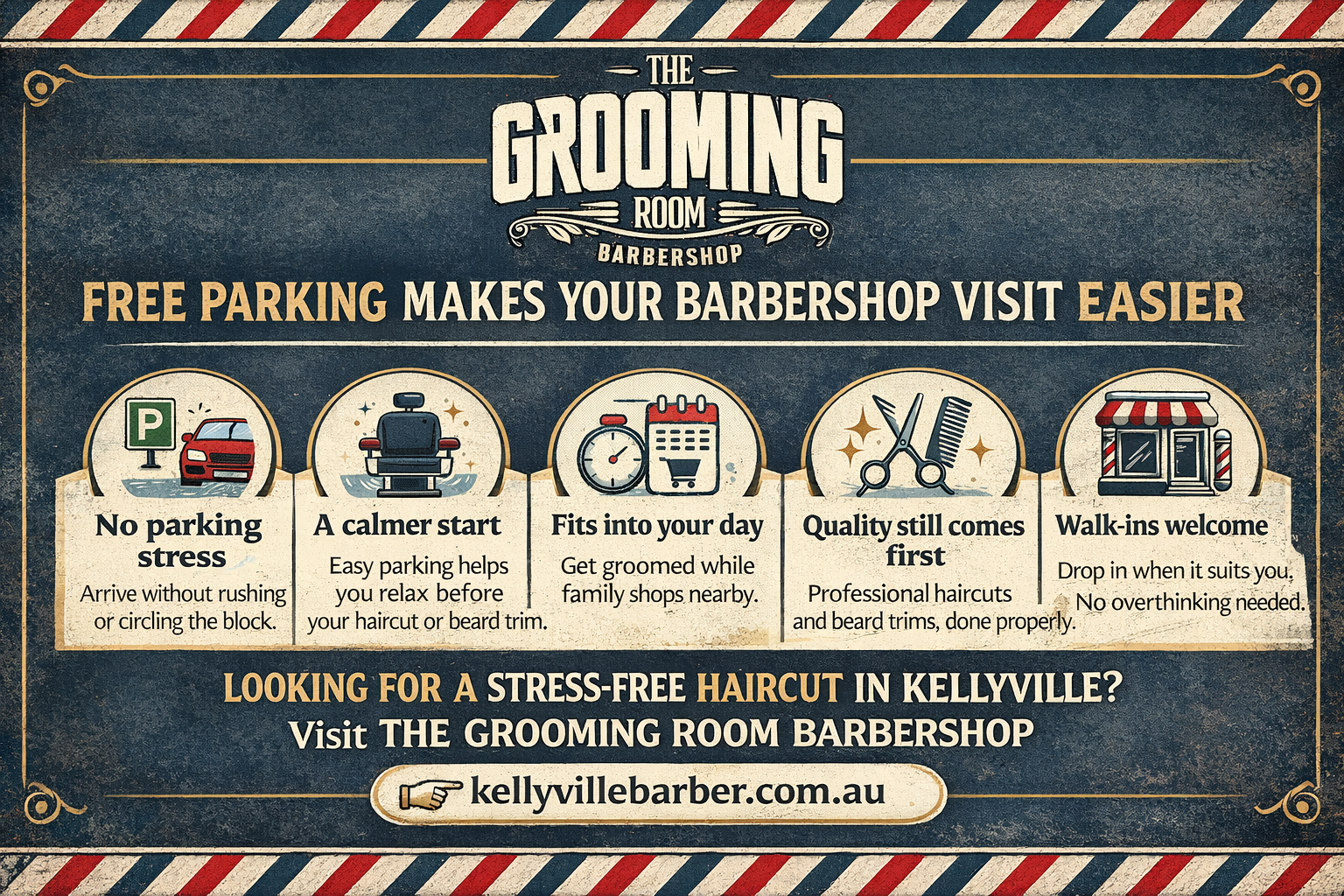 Infographic of Why Free Parking at The Grooming Room Barbershop in Kellyville is necessary