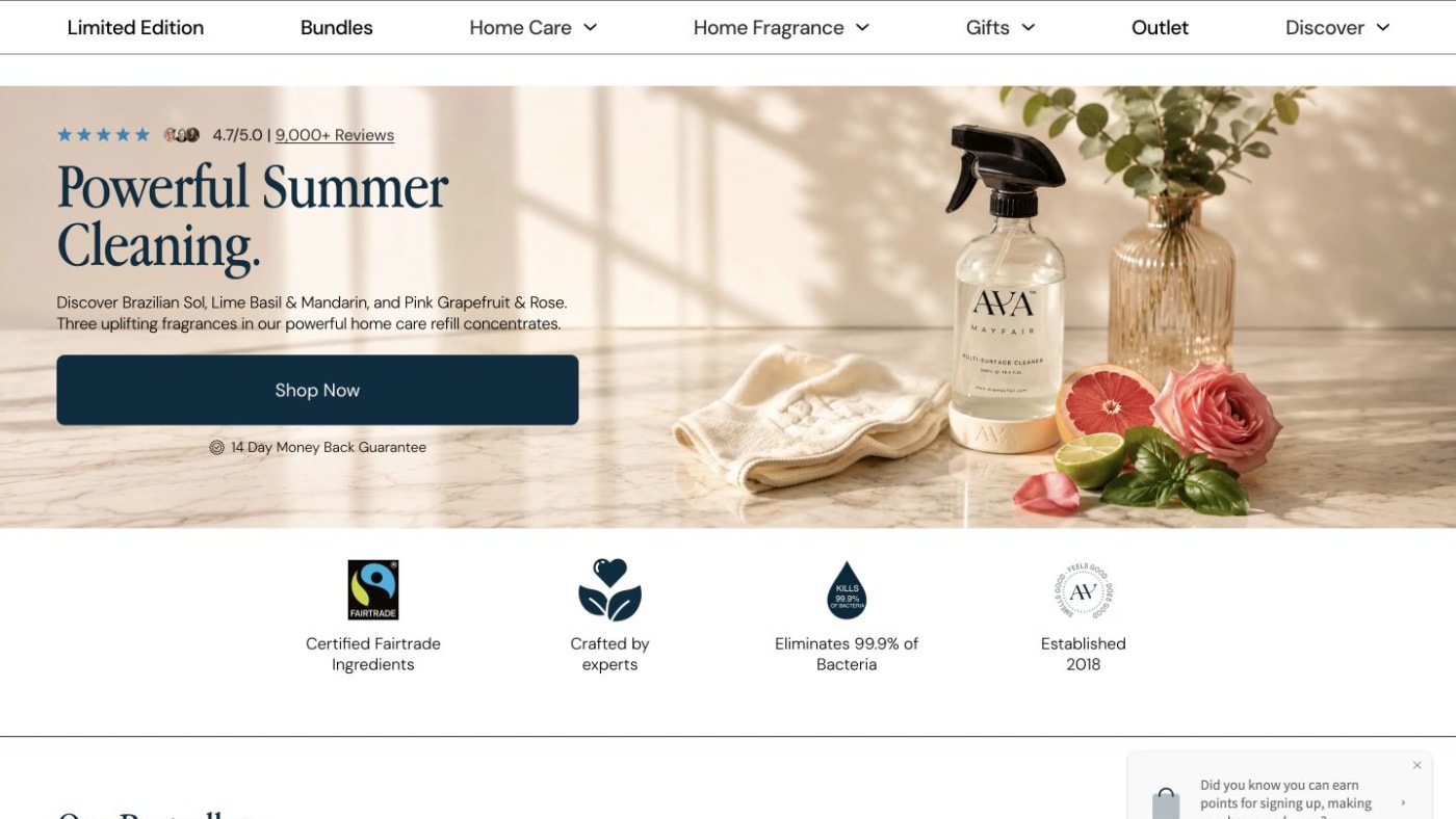 AVA Mayfair website screenshot