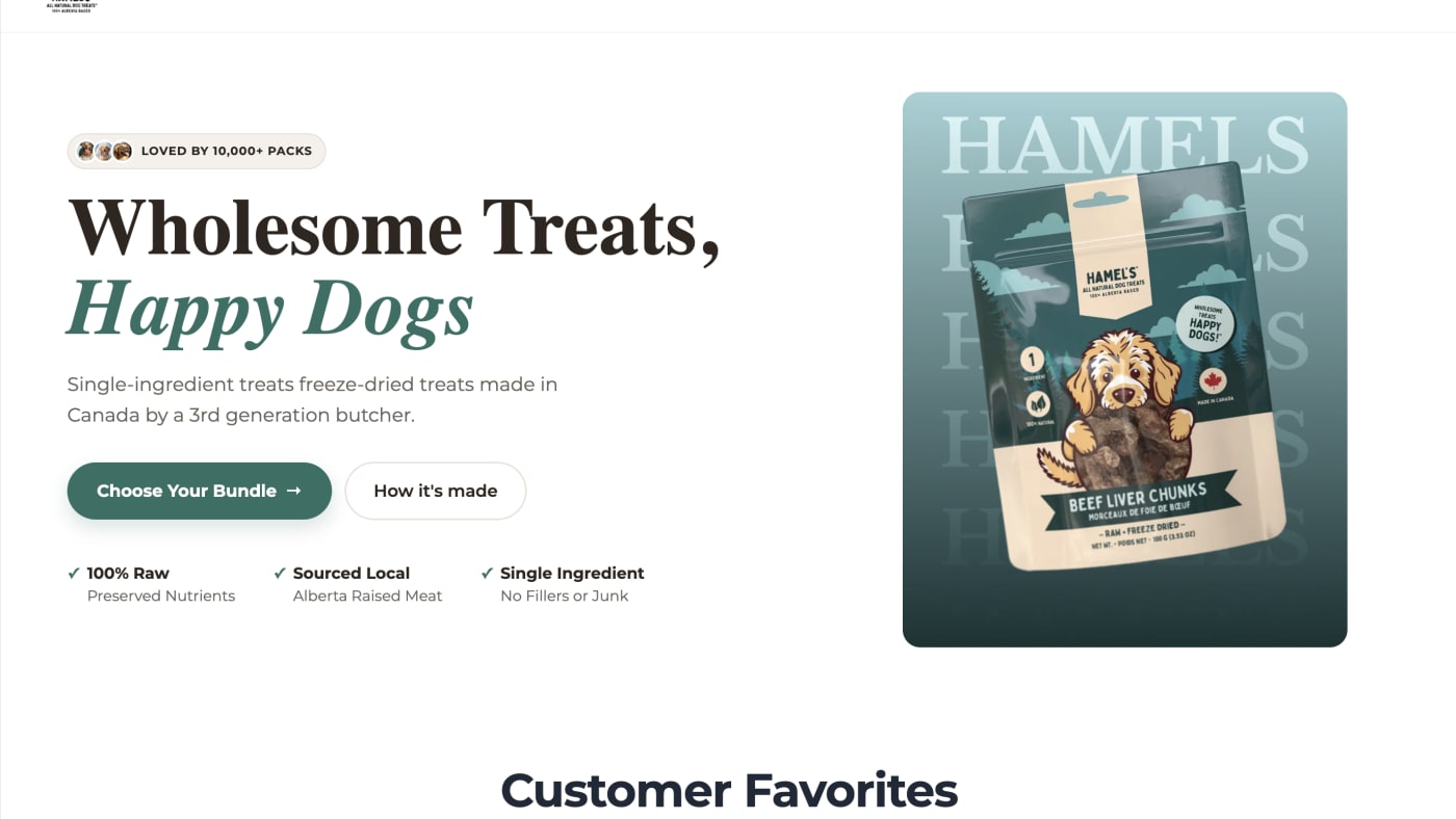 Hamel's Treats website screenshot