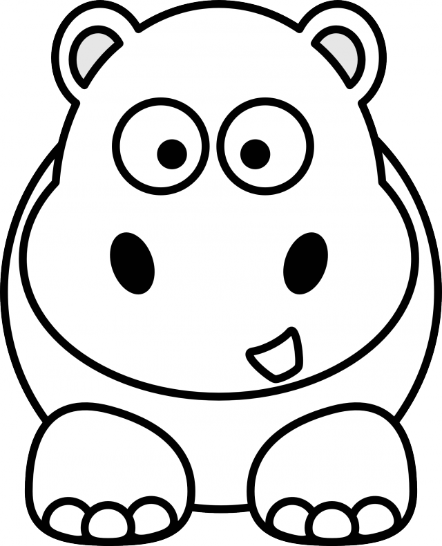 Hippo Black White Line Art Christmas Xmas Stuffed Animal - Clipart Animals Black And White - Transparent PNG Free Download