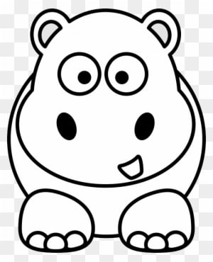 Hippo Black White Line Art Christmas Xmas Stuffed Animal - Clipart Animals Black And White - Transparent PNG Free Download
