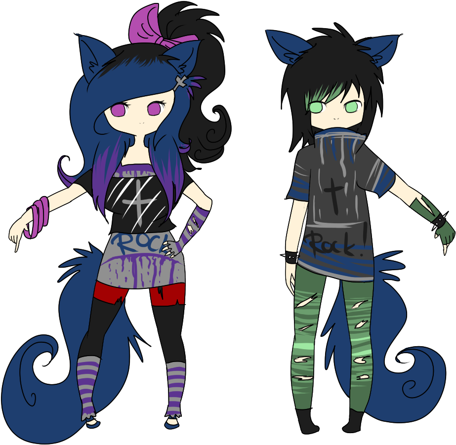 Closed Wolf Punk Girl And Boy ~ Draw To Adopt By Lunax3adoptables - Wolf Drawing Anime Girl - Transparent PNG Free Download
