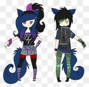 Closed Wolf Punk Girl And Boy ~ Draw To Adopt By Lunax3adoptables - Wolf Drawing Anime Girl - Transparent PNG Free Download