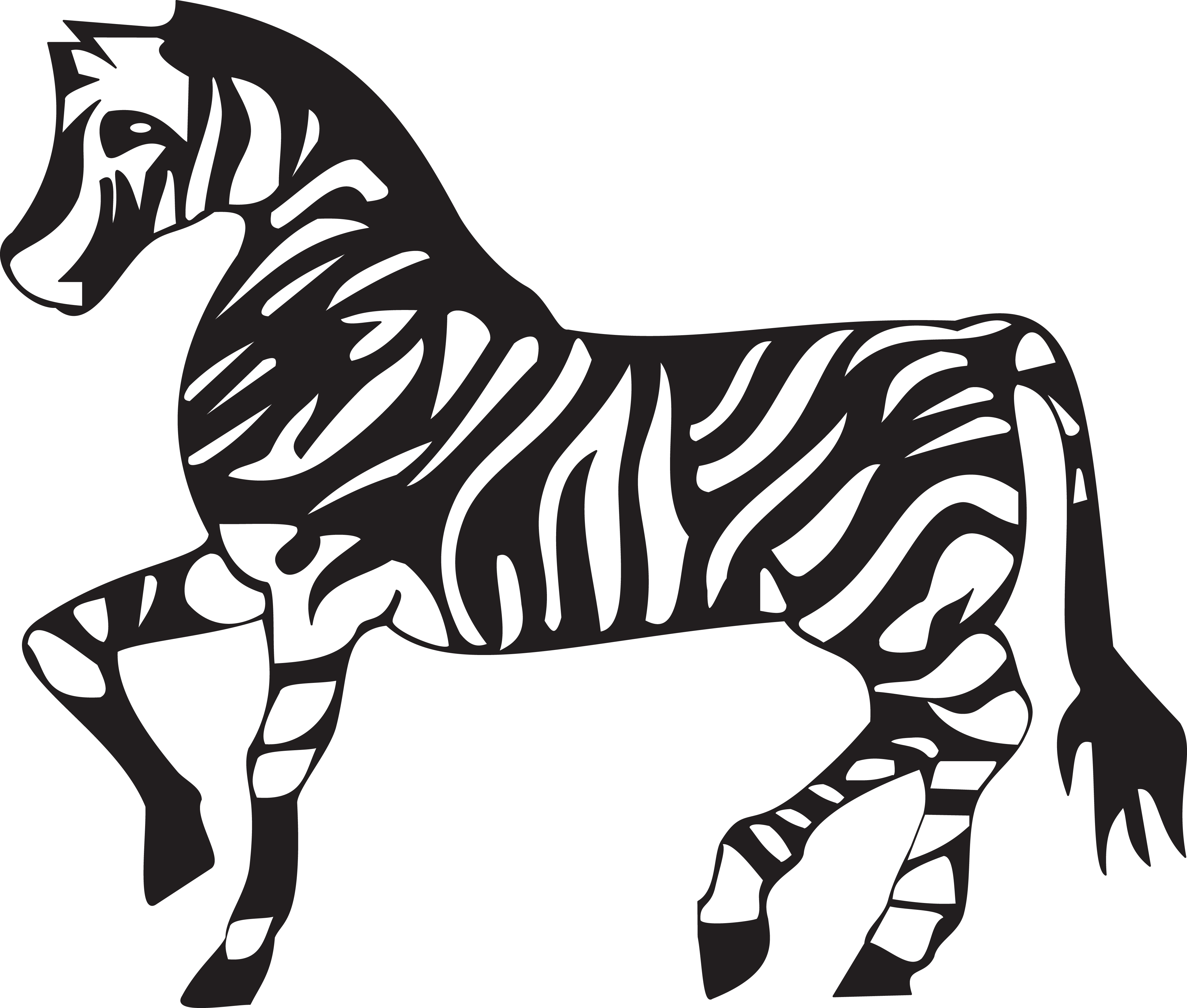 Free Clipart Of A Black And White Walking Zebra - Black And White Clipart Of Animals Walking - Transparent PNG Free Download