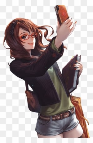 Brunette Manga Girl With Glasses - Anime Girl With Phone - Transparent PNG Free Download