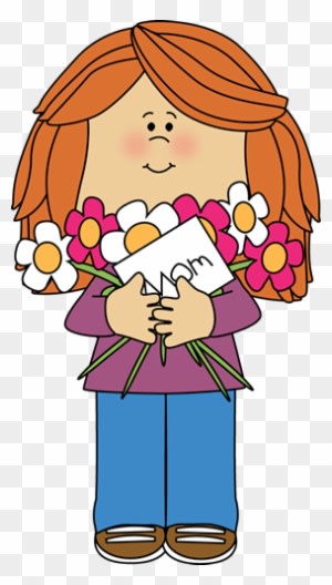 White Caucasian Girl With Red Hair Holding Flowers - Happy Mothers Day Animated - Transparent PNG Free Download