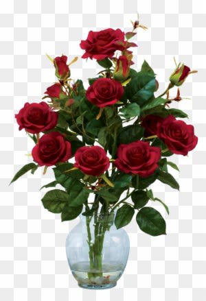 Rose Bush Clipart Flowering Plant - Nearly Natural Rose Bush W/vase Silk Flower Arrangement - Transparent PNG Free Download