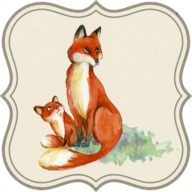 Jackal, Animal, Baby, Nature, Tag, Label, Drawing - Fox Mom And Baby - Transparent PNG Free Download