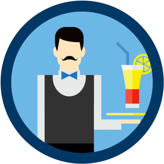 A Man Dressed In A Waiter's Uniform Holding A Tray - Food And Beverage Department Icon - Transparent PNG Free Download