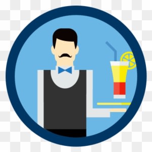 A Man Dressed In A Waiter's Uniform Holding A Tray - Food And Beverage Department Icon - Transparent PNG Free Download