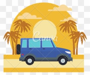 Suv Sport Vehicle On Sunset Landscape - Vector Graphics - Transparent PNG Free Download