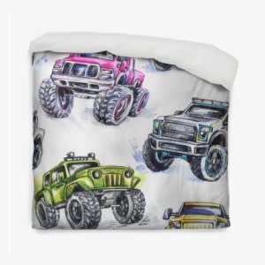 Watercolor Seamless Pattern Cartoon Monster Trucks - Vehicle - Transparent PNG Free Download