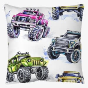 Watercolor Seamless Pattern Cartoon Monster Trucks - Monster Trucks Background - Transparent PNG Free Download